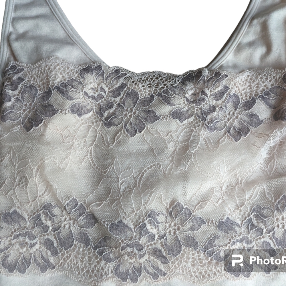 Rhonda Shear Lace Compression Tank Top Built-In Shelf Bra Nude Pink Medium Shape - Picture 4 of 7